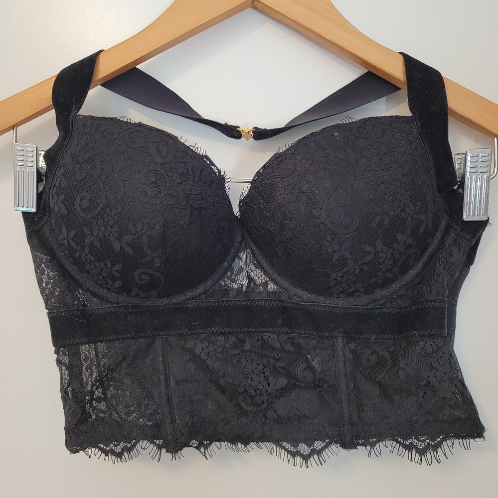 Bebe black lace halter bustier top